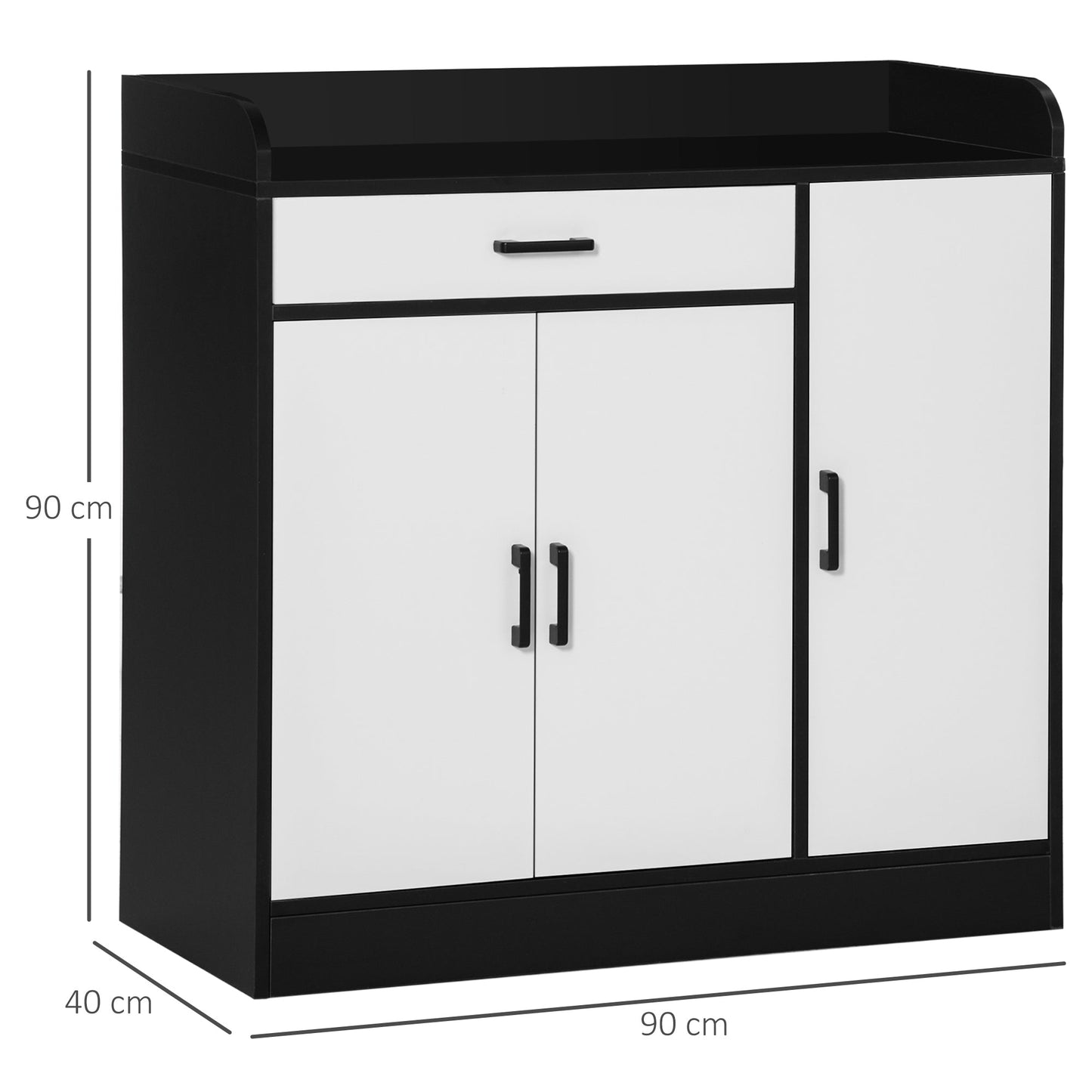 Modern Kitchen Cabinet in MDF with 2 lockers, 1 drawer and adjustable shelves, 90x40x90 cm, black and white