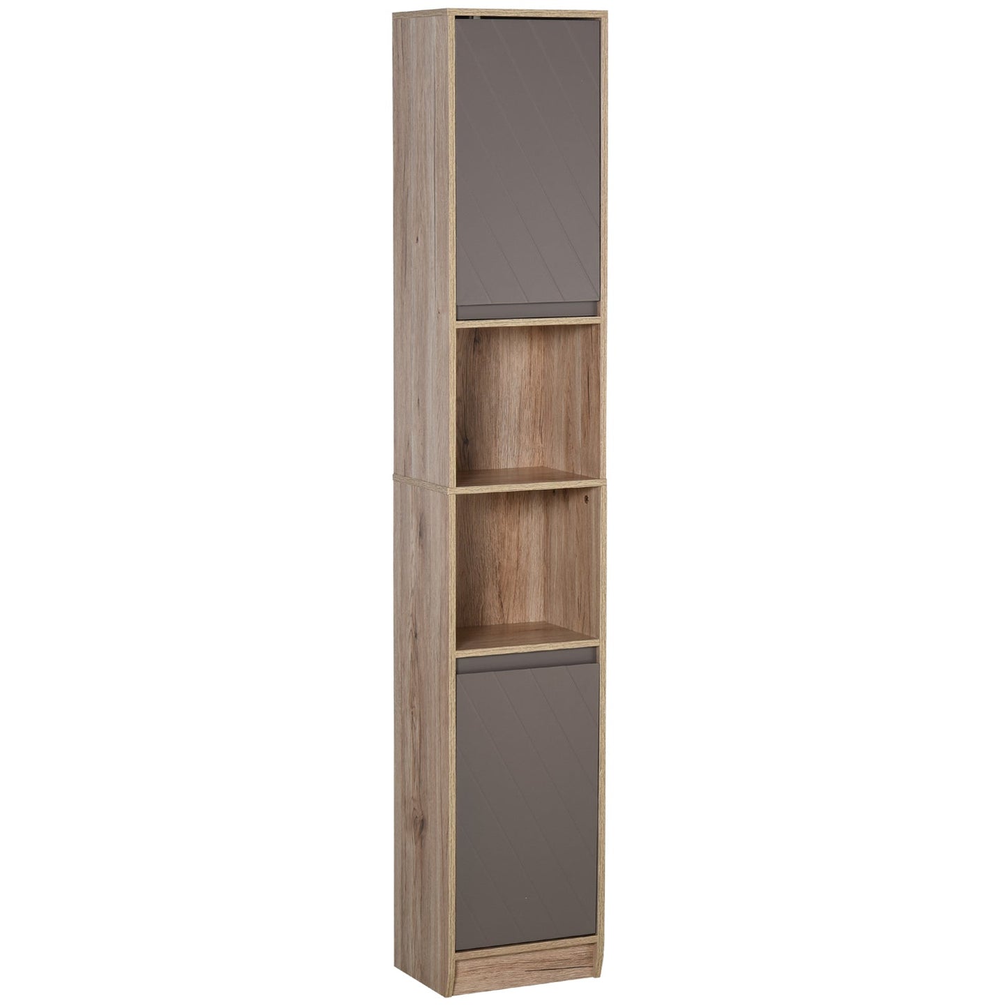 Cabinet Salvaspazio for wooden bathroom with 2 lockers and 6 Grey and oak shelves 30 x 24 x 170cm - Borgè