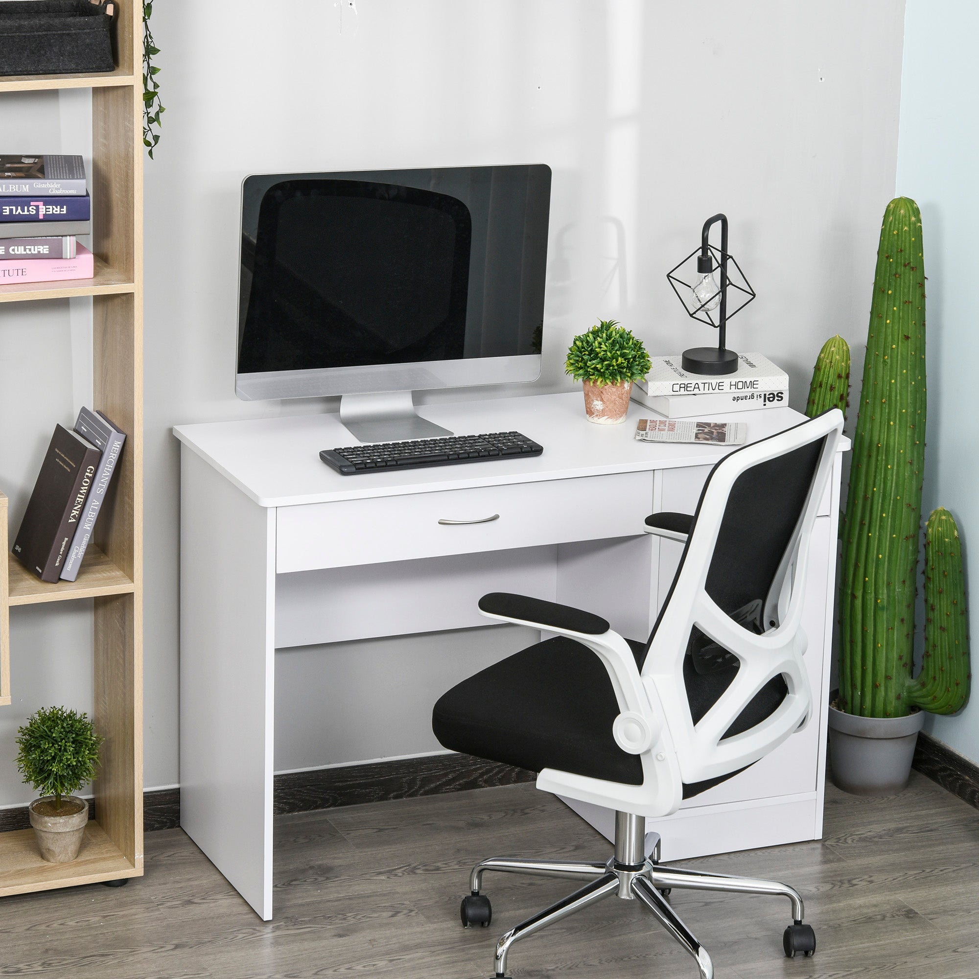 classical office desk with 2 drawers and white wooden locker - Borgè