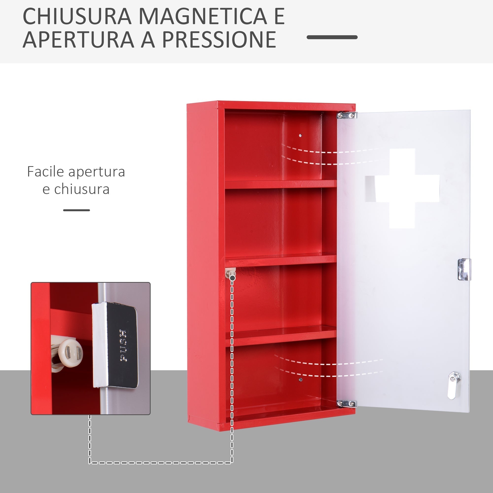 CASTETTA DATE MEDICINE medicinal locker 4 levels glass door 60 × 30 × 12cm red - Borgè