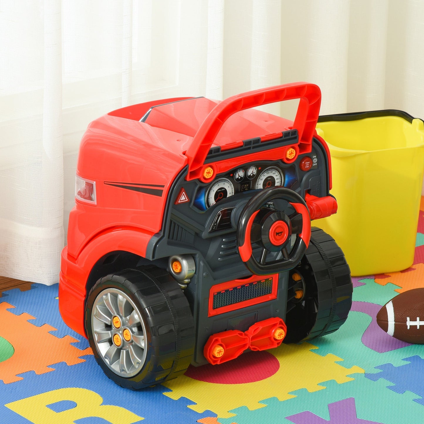 Homcom Toy Truck Officina with engine and 61 children's accessories 3-5 years, wheels and handle, 40x39x47cm - red - Borgè