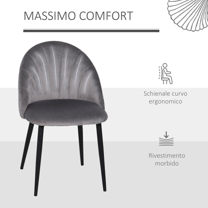 set 2 chairs for dining room padded with Nordic design in metal and Grey velvet - Borgè