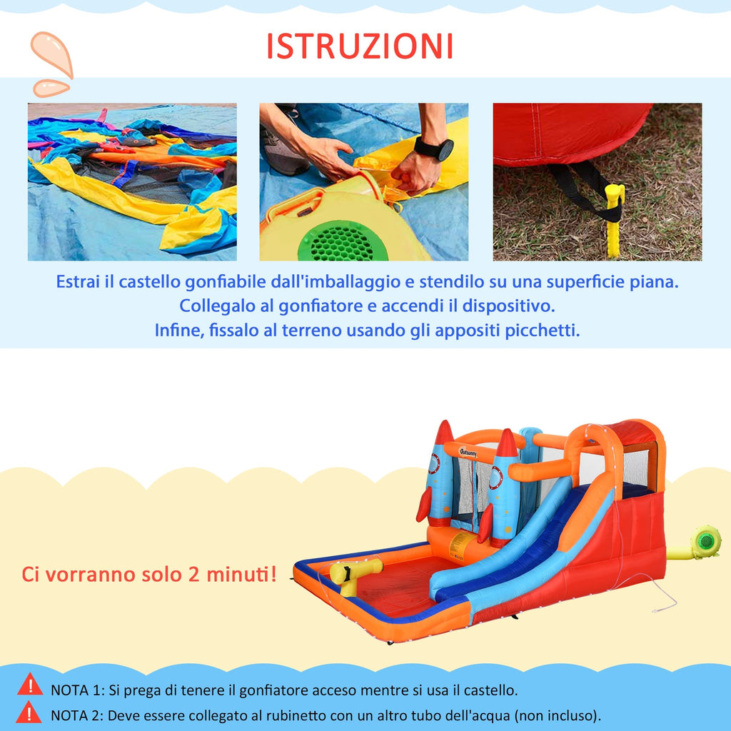 Inflatable Castle for Children, Pool with Slide and Trampoline, Electric Pump, 350x250x185cm, Multicolored - Borge' Group Limited