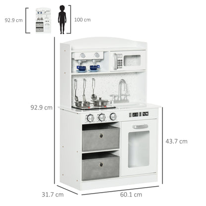 Kitchen for children 3-6 years with realistic lights and accessories, in MDF and PP, 60.1x31.7x92.9 cm, white