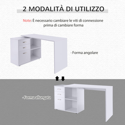 White Corner Desk for Office or Study Room with white chest of drawers - Borgè