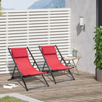 Set of 2 Outdoor Folding and Reclining Deck Chairs in Aluminum, Red, 96.5 x 58 x 91.5cm - Borge' Group Limited
