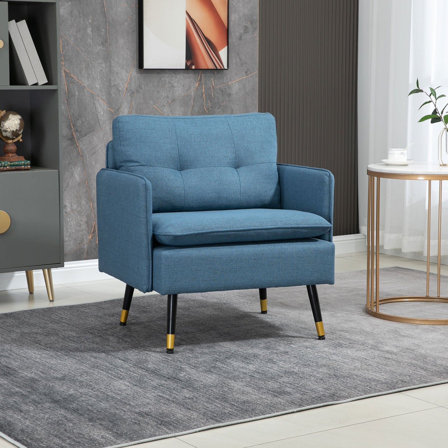 Modern Living Room and Bedroom Armchair With Uncheded Seat and Lino Effect Fabric, 76x68x80 cm, blue - Borgè