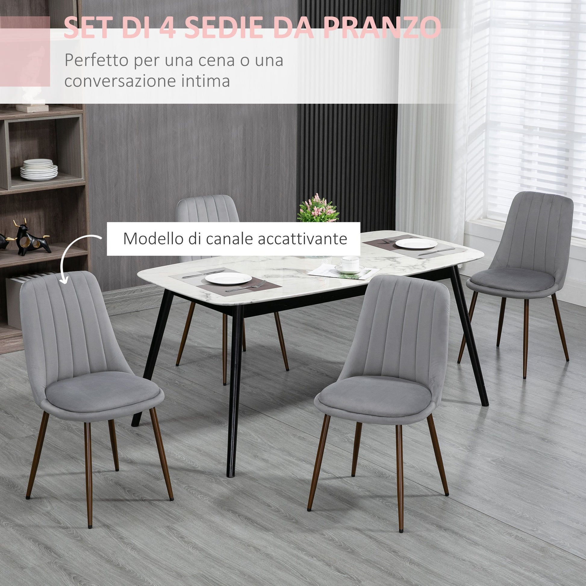 Padded Kitchen dining Chairs, 4 -piece Set of Polyester and Steel, 47x55x86 cm, Grey - Borgè