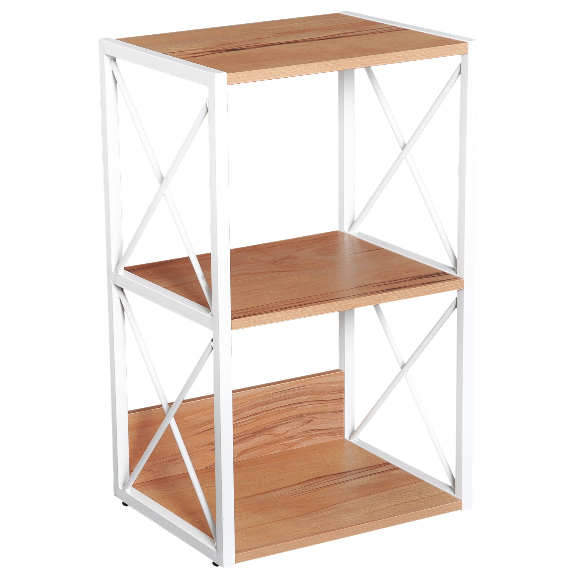 Cabinet shelf bookcase 3 shelves with white steel structure and wooden shelves 44x35x72.5cm - Borgè