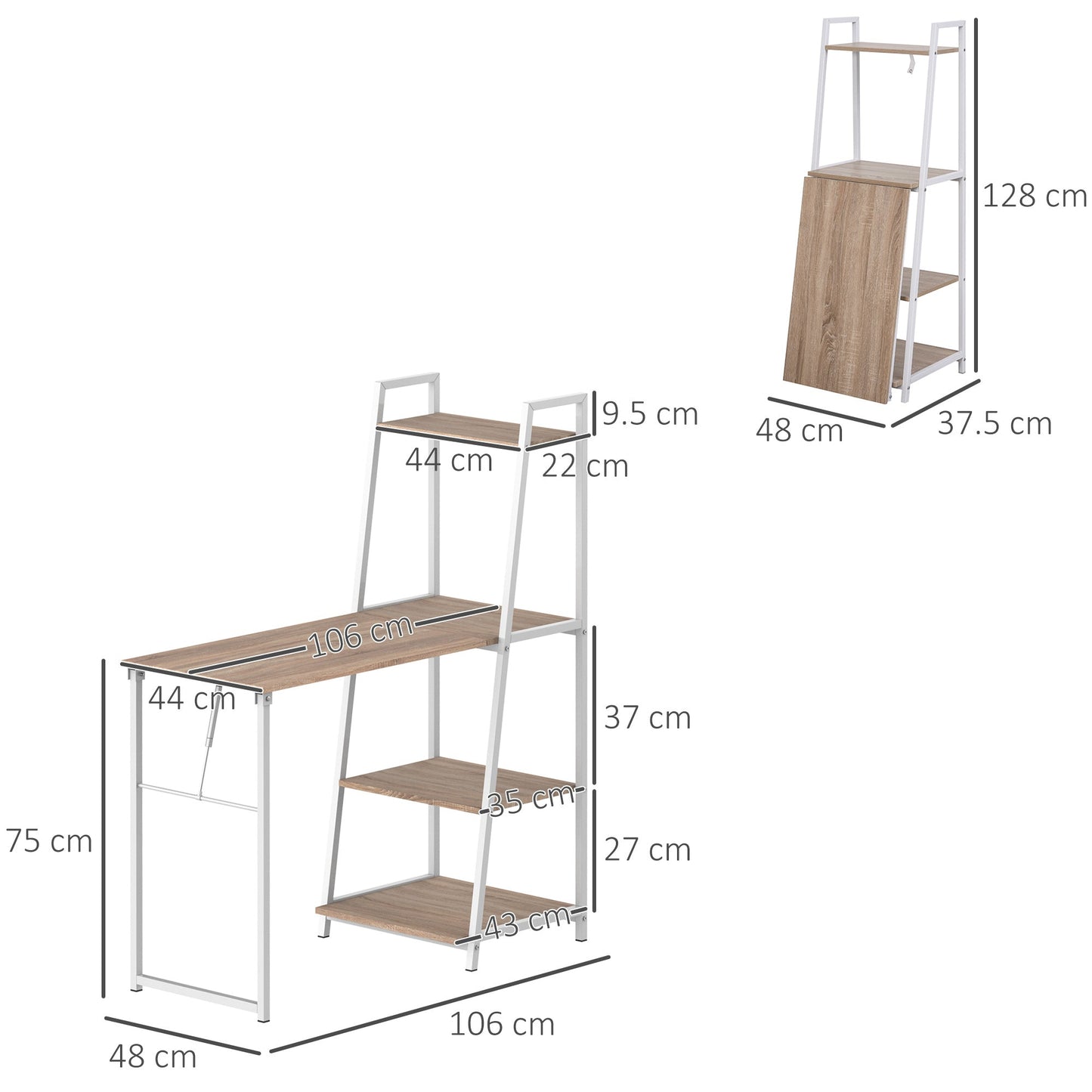 Folding desk with Book Dediced Bookshop in White Metal and Oak - Borgè