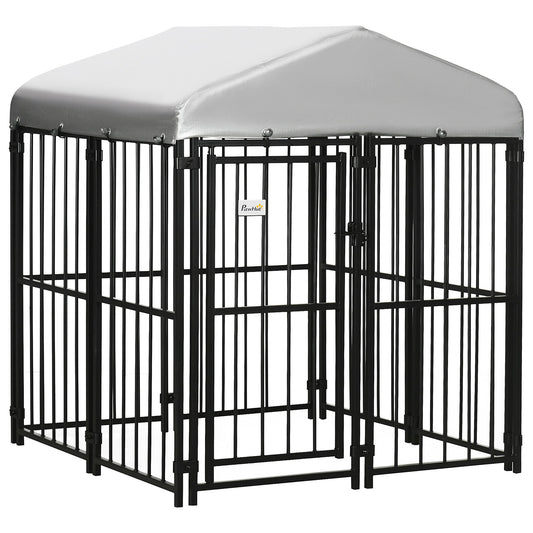 Pawhut Kennel Fence for small and medium -sized dogs, chickens and ducks with roof, 122x122x138cm
