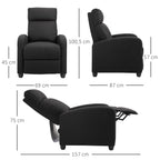 Padded Relax Armchair With Reclinable Back and Pullified Pypiece In Black Fabric - Borgè