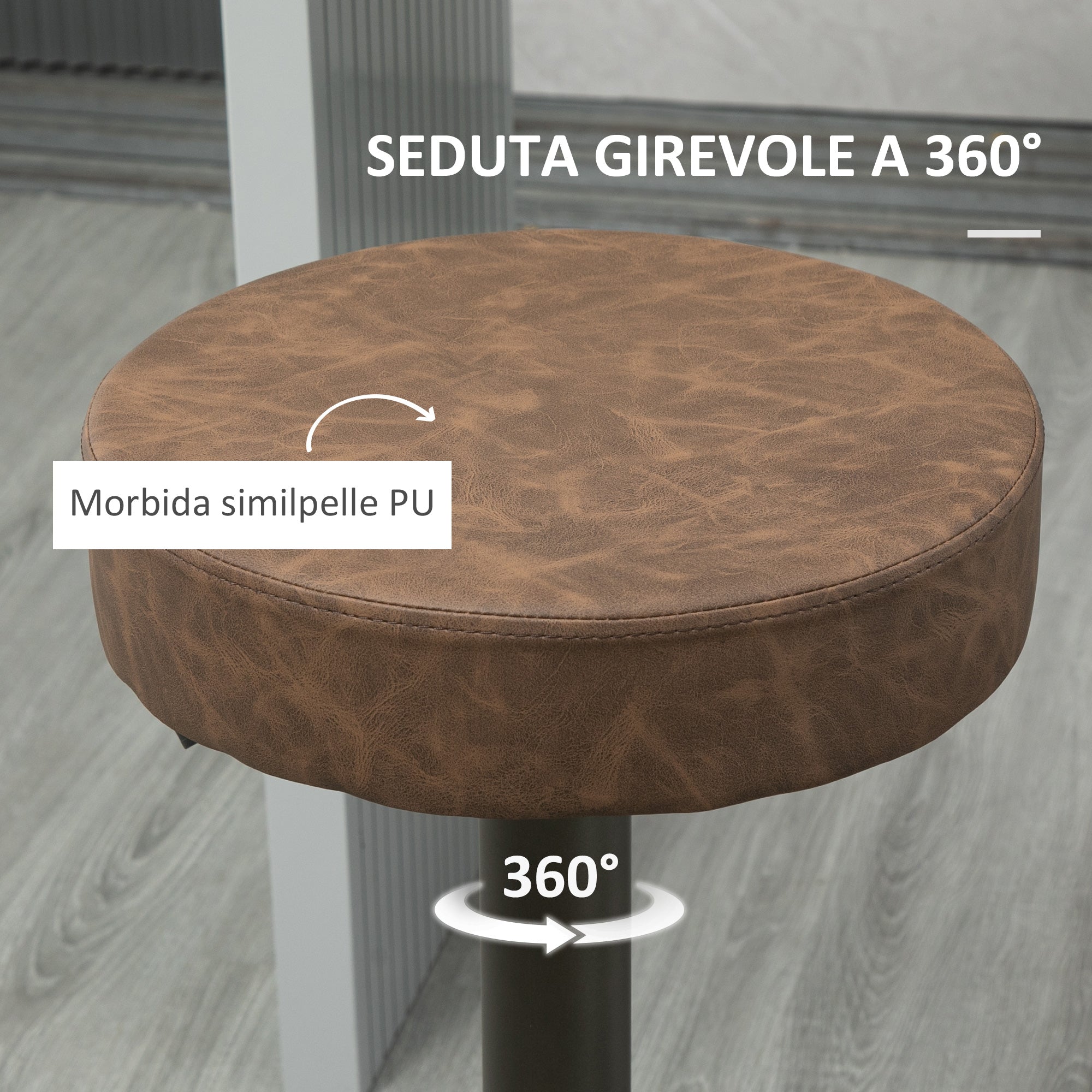 Set 2 swivel bar stools with residential footrests and height, 35x36x64-85cm, brown - Borgè