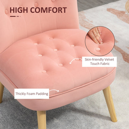 Modern chair for living room and dining room with padded seat and velvety fabric, 60x66x79 cm, pink - Borgè