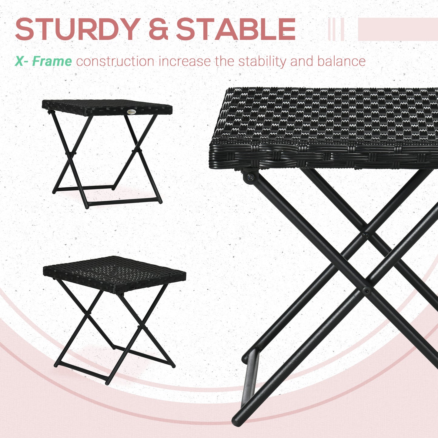 Outsunny Garden table folding saving sausage in Rattan Synthetic and Steel, 40x40x40cm, Black - Borgè