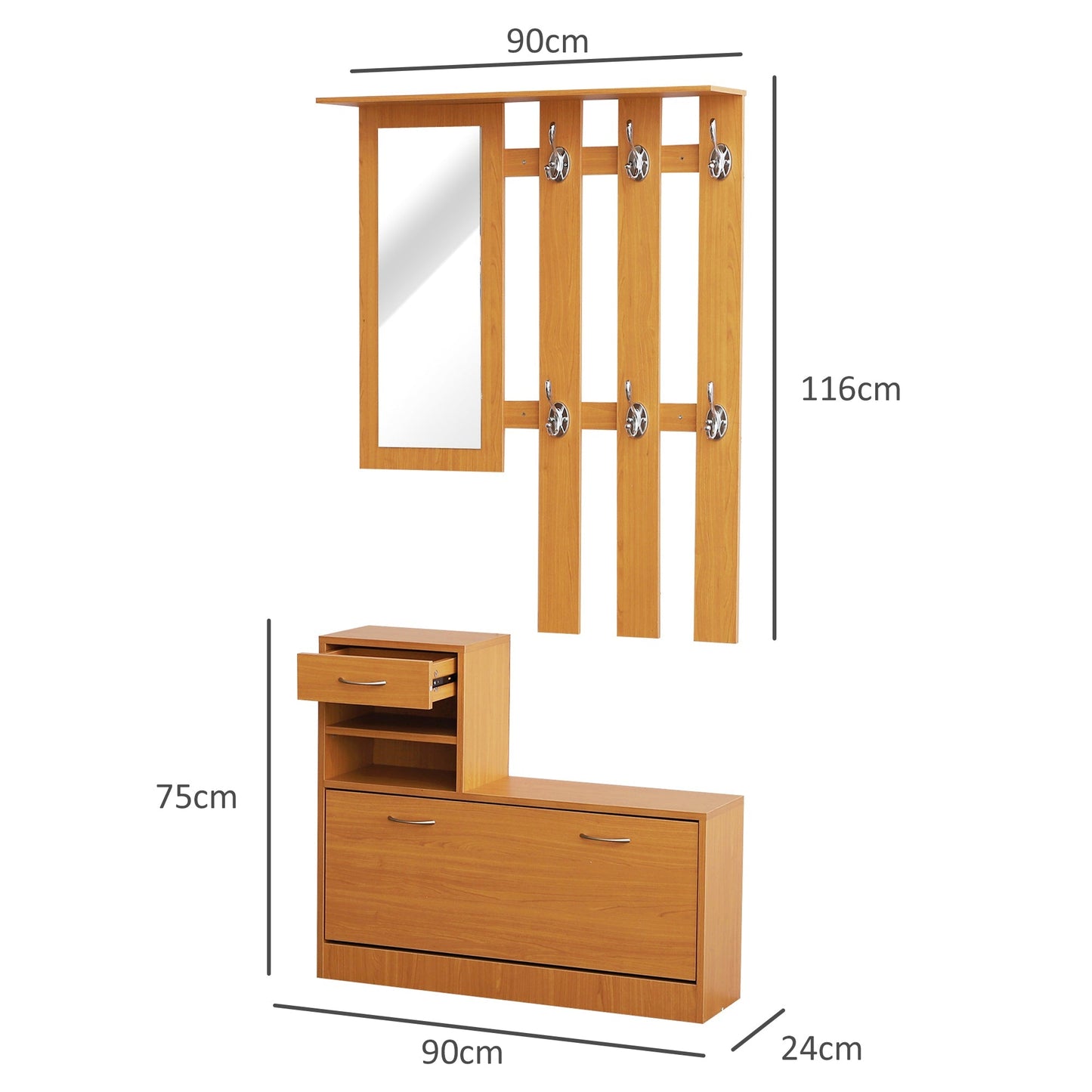 Homcom Mobile Wardrobe Adjustable Scarp and Mirror With Hanging 6 hooks for entrance and bedroom 90x22x116cm wood - Borgè