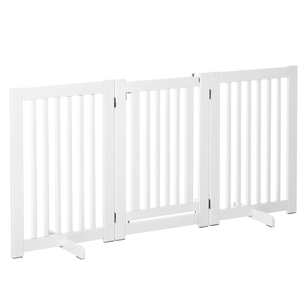 3 Panel Folding Dog Gate, Lockable Central Door, MDF Frame, 155x76cm White - Borge' Group Limited