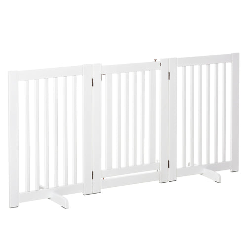 3 Panel Folding Dog Gate, Lockable Central Door, MDF Frame, 155x76cm White - Borge' Group Limited
