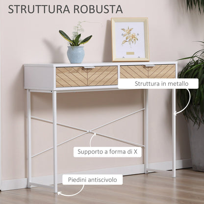 ALEA | Modern Console Table for Entrance and Living Room with 2 Metal Drawers 100x30x75cm - White