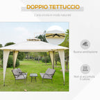 Beige Metal and Polyester Garden Gazebo with Double Roof 3.5x3.5m - Borge' Group Limited