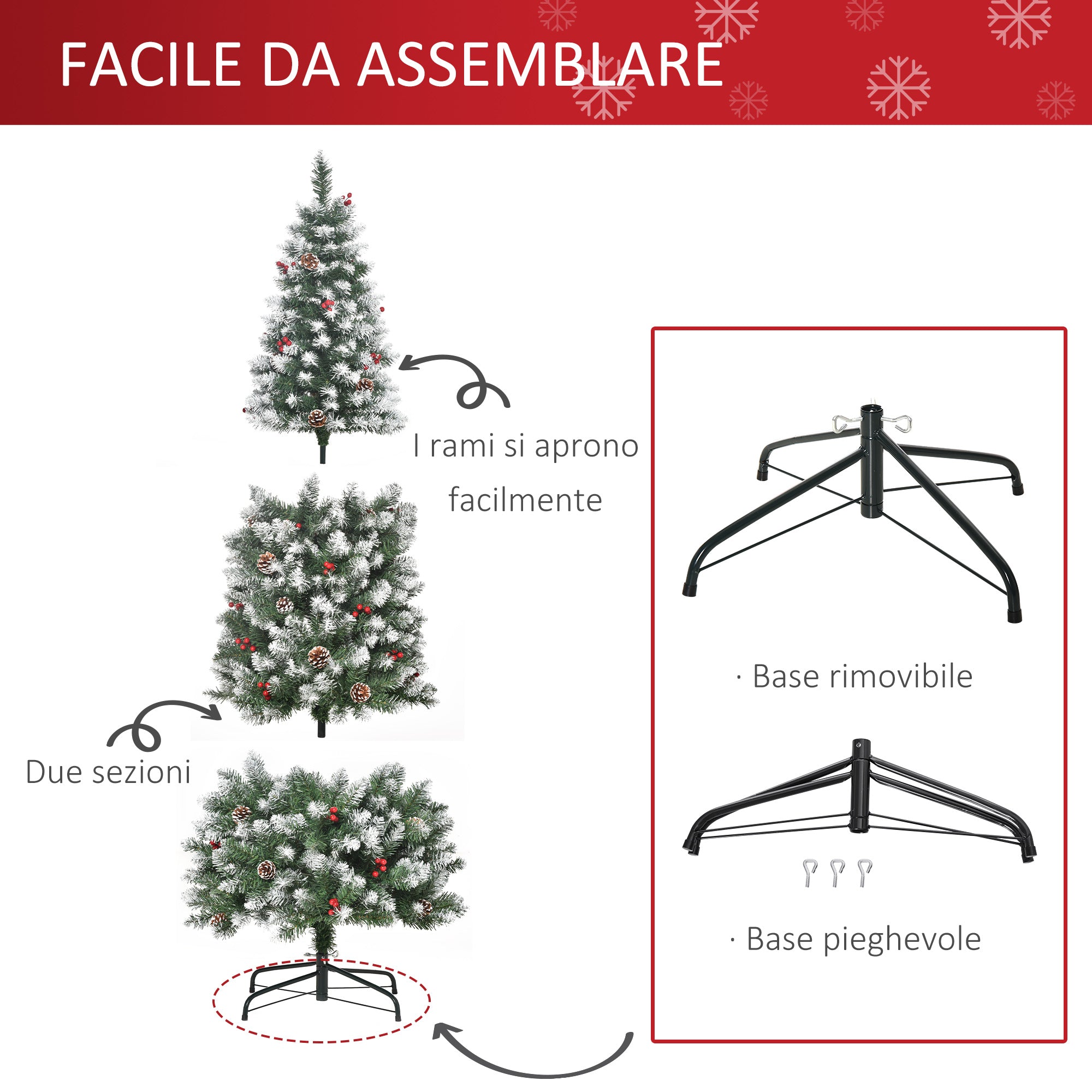 artificial snowy Christmas tree with white pine cones removable folding 180cm - green - Borgè