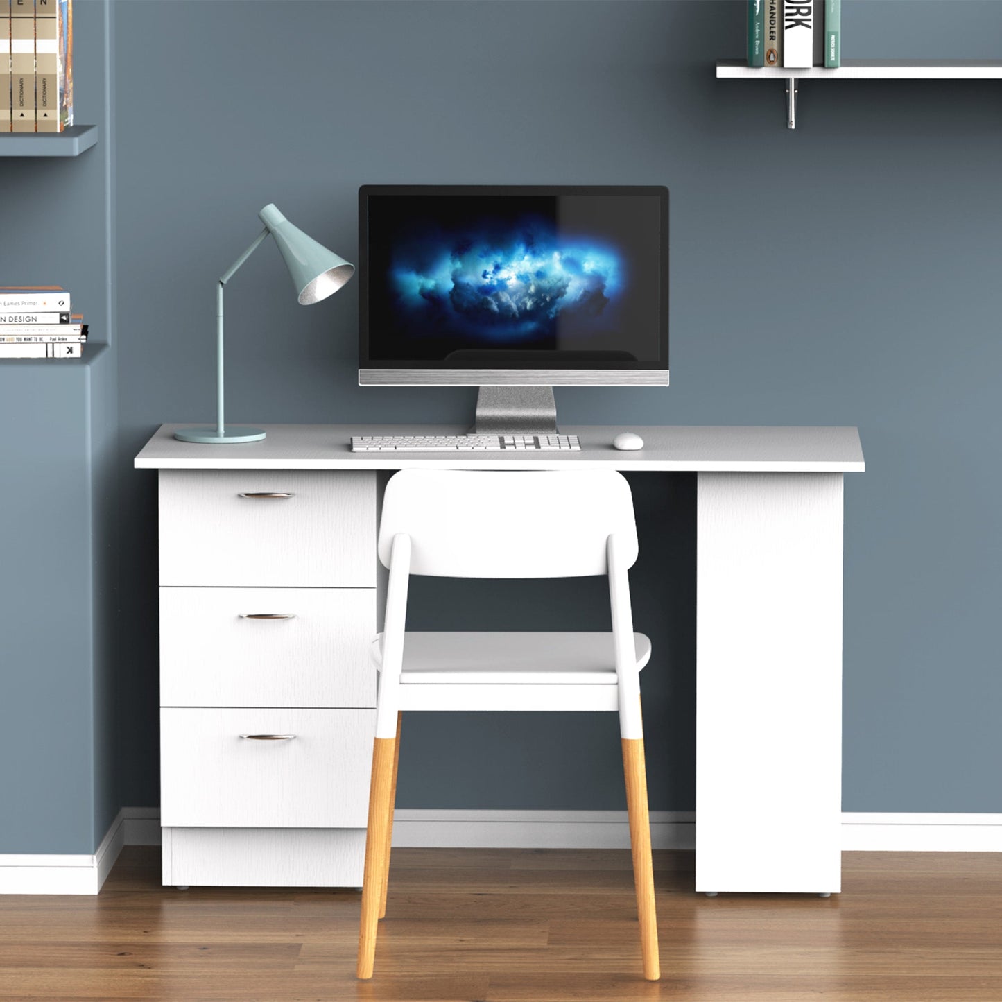 Homcom Modern desk with 3 drawers and shelves in white wooden wood 120x49x72cm - Borgè