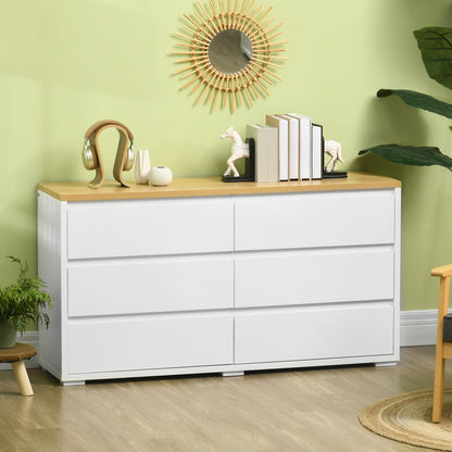 Homcom drawer 6 drawers modern in chipboard for bedroom and entrance, 140x37x75cm, white and wooden color - Borgè