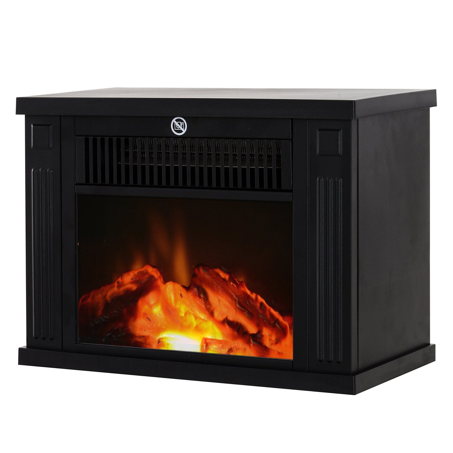 electric fireplace from land power 600W/1200w plastic and tempered black glass, 34x17x25cm - Borgè