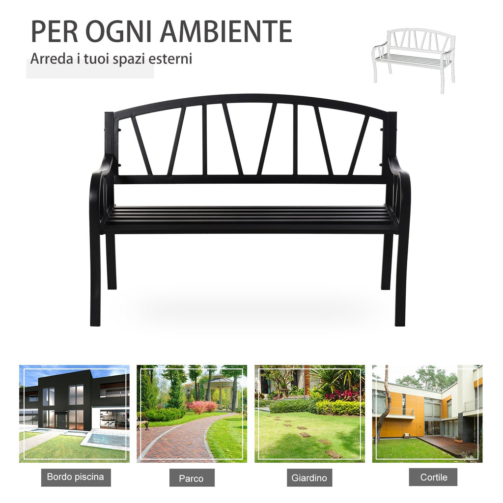 Waterproof Black Metal Garden Bench, 2-Seater Iron Outdoor Bench, 128x56x86cm - Borge' Group Limited