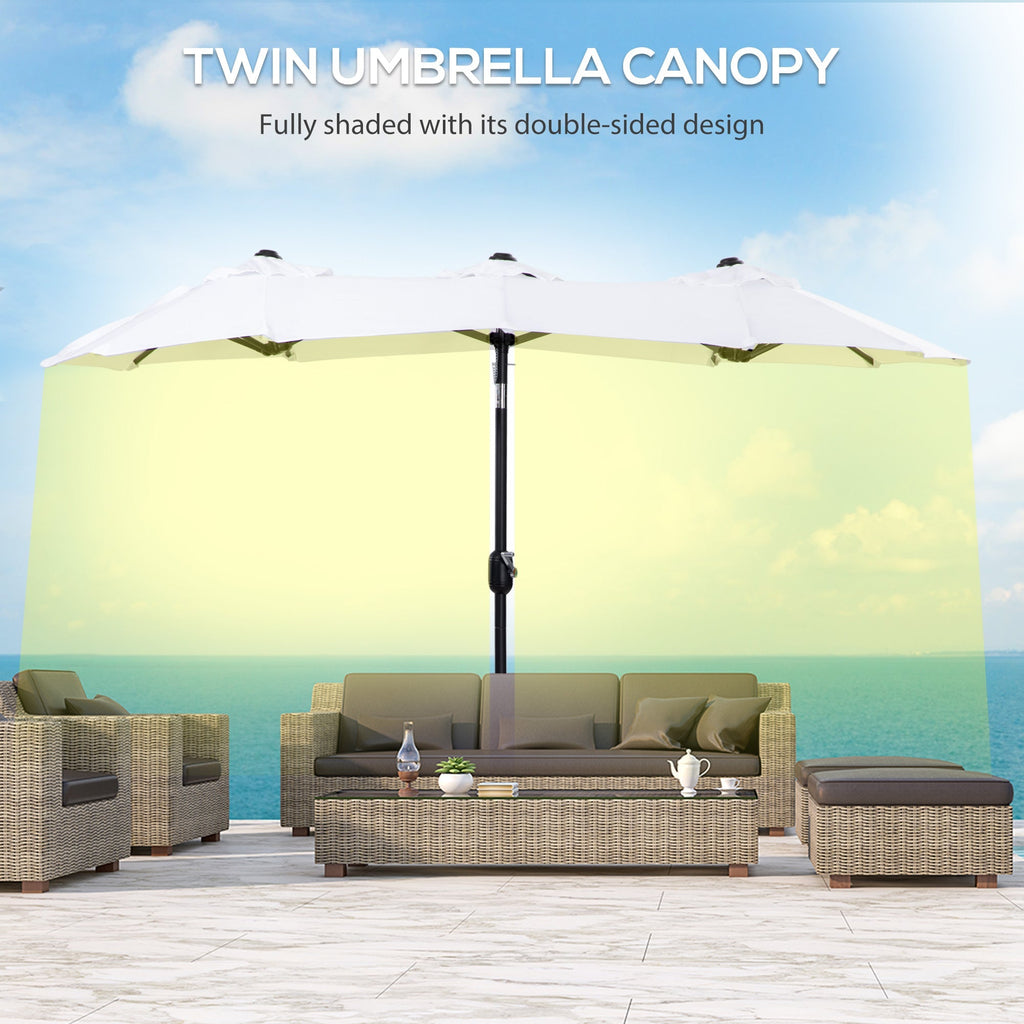 Double Tilting Garden Umbrella with Crank Opening, 295x152x222cm, White - Borge' Group Limited