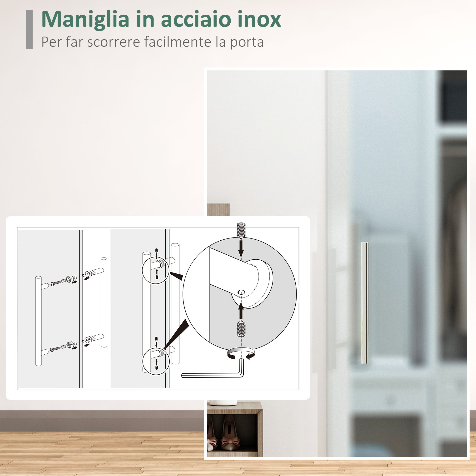 Sliding Worms satin glass with silent track, 77.5x205cm - Borgè