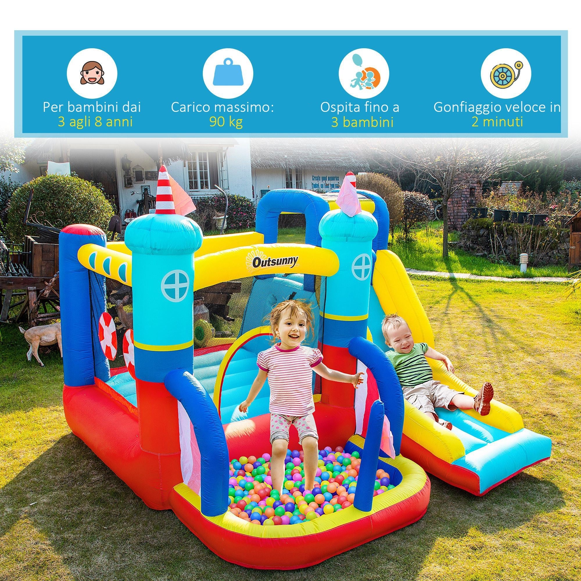 Inflatable Castle 4 in 1 Children 3-8 Years, Slide and Pool, 265x260x200cm - Borge' Group Limited