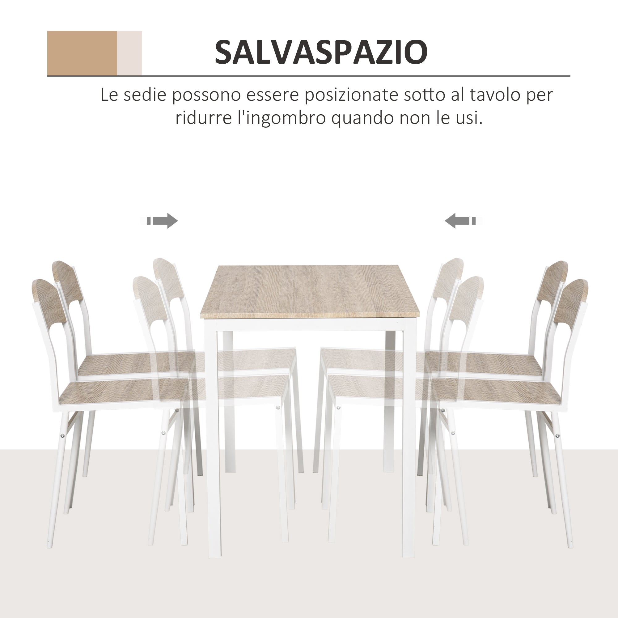Set dining table and 4 metal and mdf chairs, white and wood - Borgè