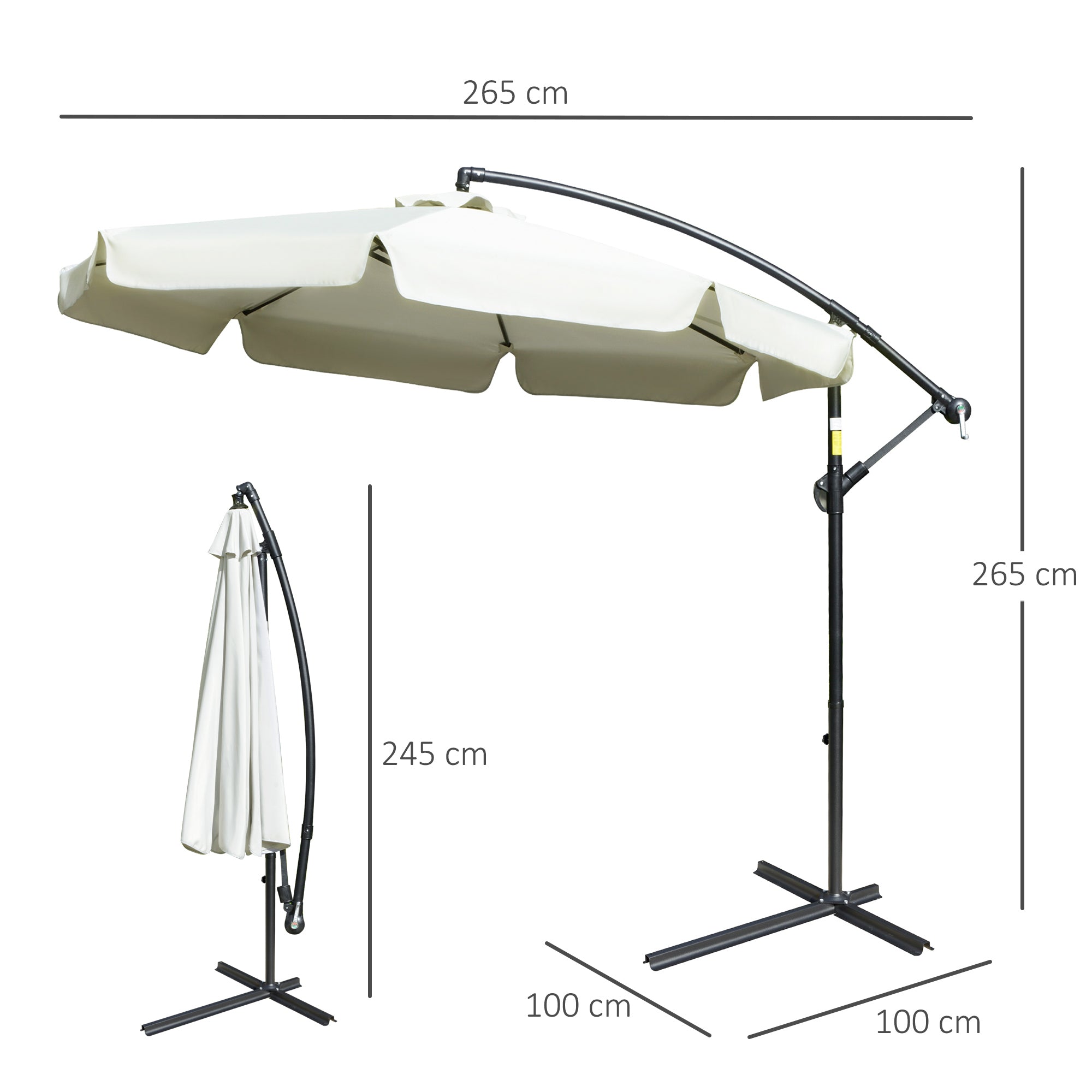 Garden Umbrella with Metal and Polyester Arm and Crank Opening, Ø2.7x2.7 m, Beige - Borge' Group Limited