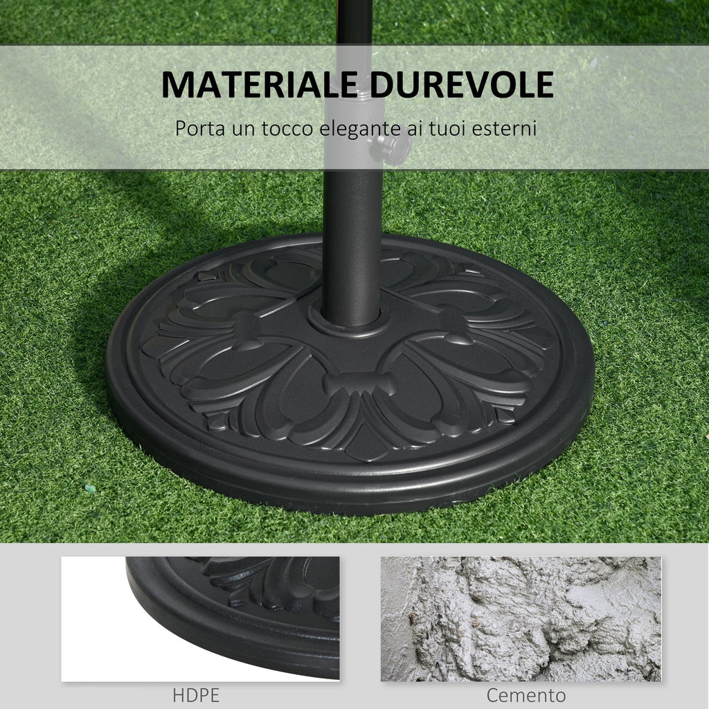 Round Umbrella Base Ø48x34 cm in 13kg Plastic for Ø35/38/48 mm Poles, Black - Borge' Group Limited