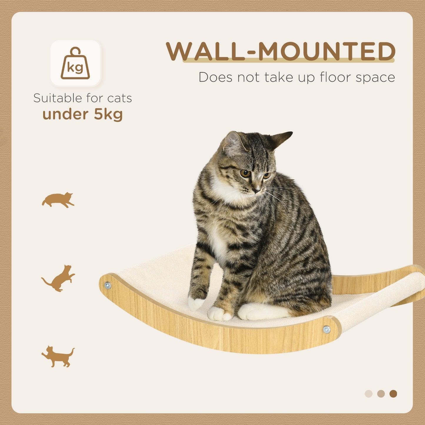 PAWHUT DRIGHTS FOR CATS IN SLUCIED AND CANG WITH WALL ASSEMBLY 44.5x33x9 cm, Oak Color - Borgè