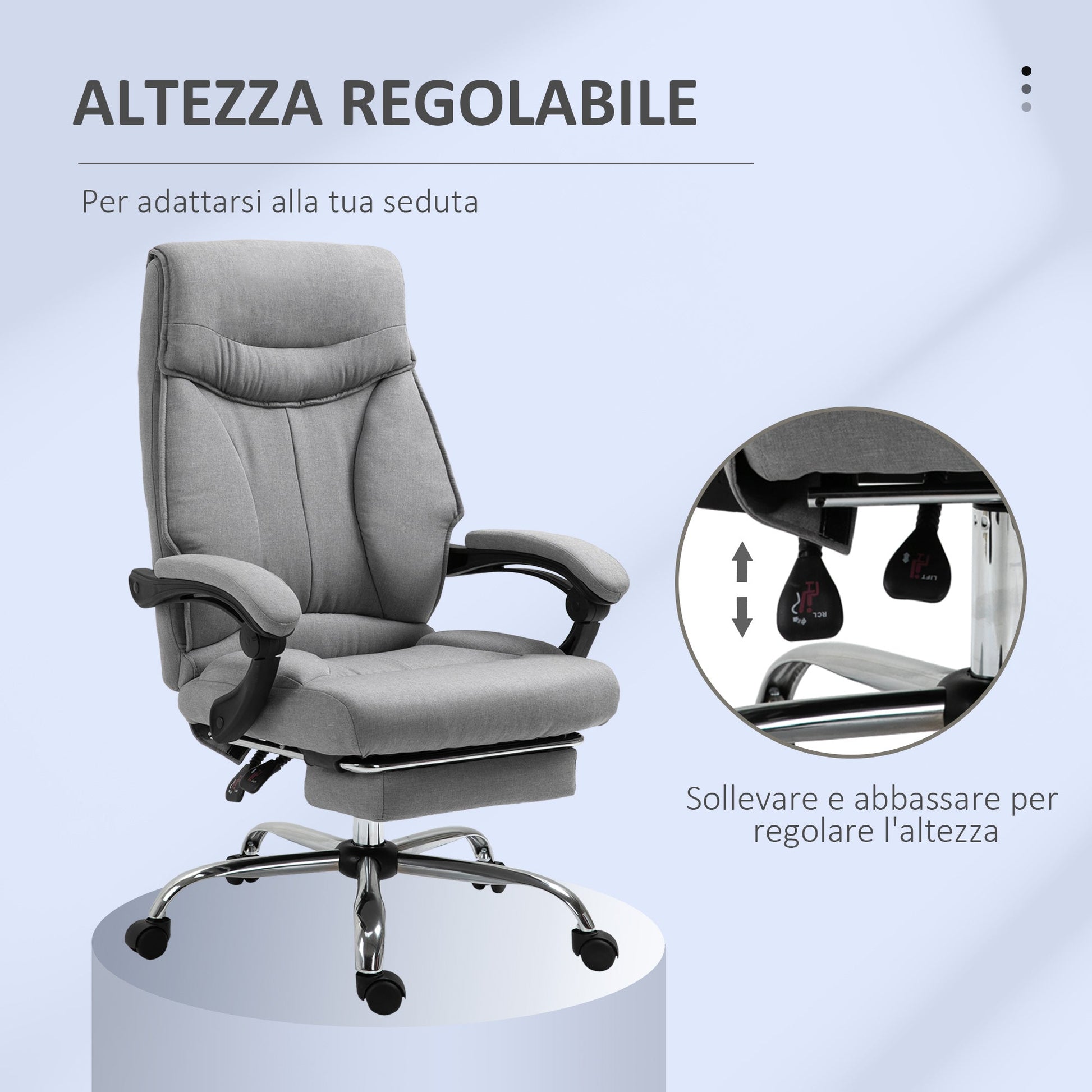 Ergonomic chair with retractable office footrest from office, adjustable height, Grey - Borgè