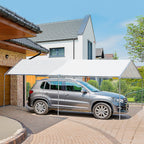 Galvanized Steel Car Awning with Anchoring Kit, 5.95x2.94x2.6m - White - Borge' Group Limited