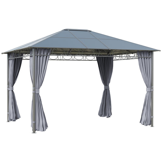 Outsunny garden gazebo 3.6x3m with anti -UV polycarbonate roof and curtains, Grey - Borgè