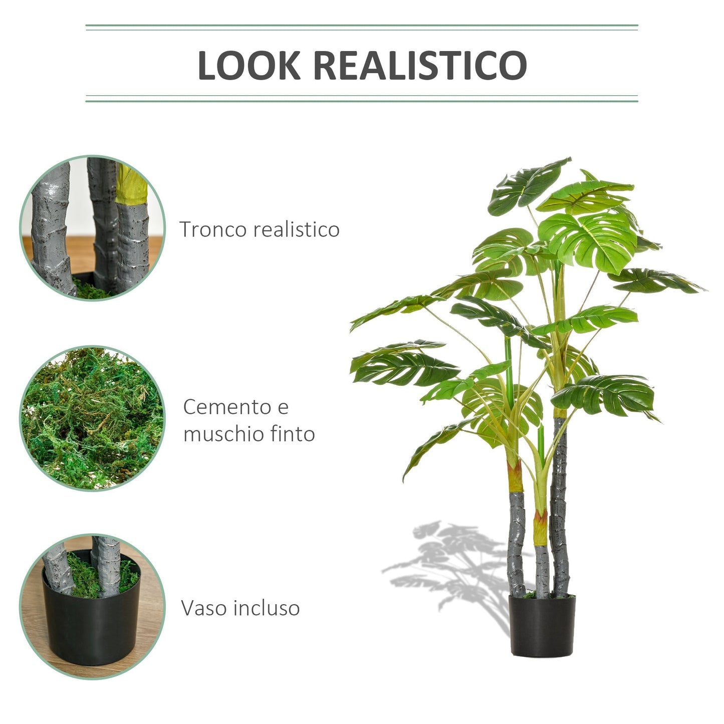 Monstera artificial plan for interior and outdoor, realistic fake plant with 20 leaves, 120cm - Borgè