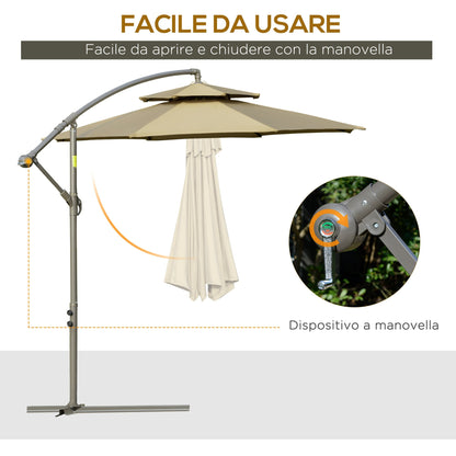 Outsunny arm umbrella with 2 -level adjustable roof and cross base, φ267x265cm, brown - Borgè