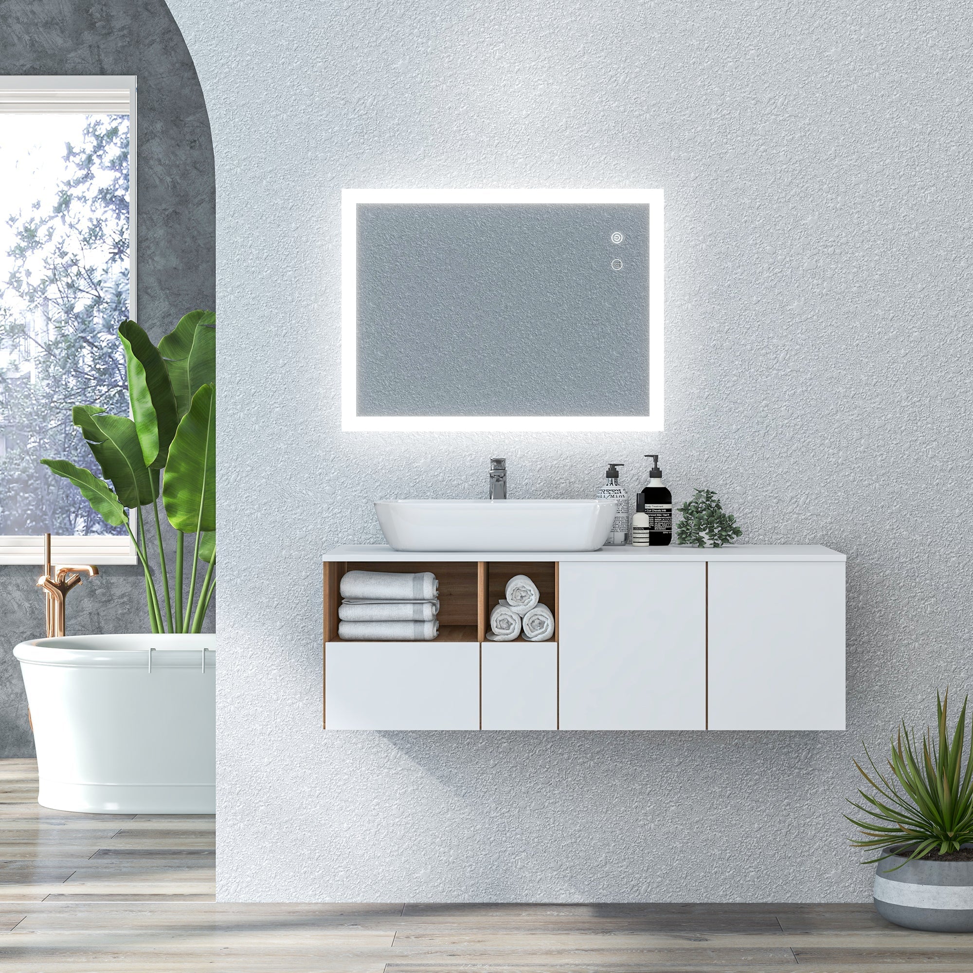 Kleankin Bathroom Mirror Led anti -expulsion with 3 colors and adjustable brightness, in metal and glass, 80x60x3 cm - Borgè