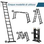 Durhand Aluminum scale 5 in 1 black for interiors and exteriors, maximum load 150kg, 370x61x11 cm - Borgè
