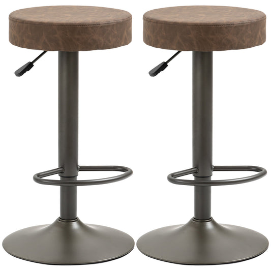 Set 2 swivel bar stools with residential footrests and height, 35x36x64-85cm, brown - Borgè