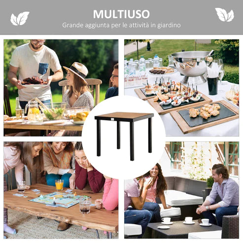 6-Seater Garden Table in Aluminum and Plastic, Black and Wood Color - Borge' Group Limited
