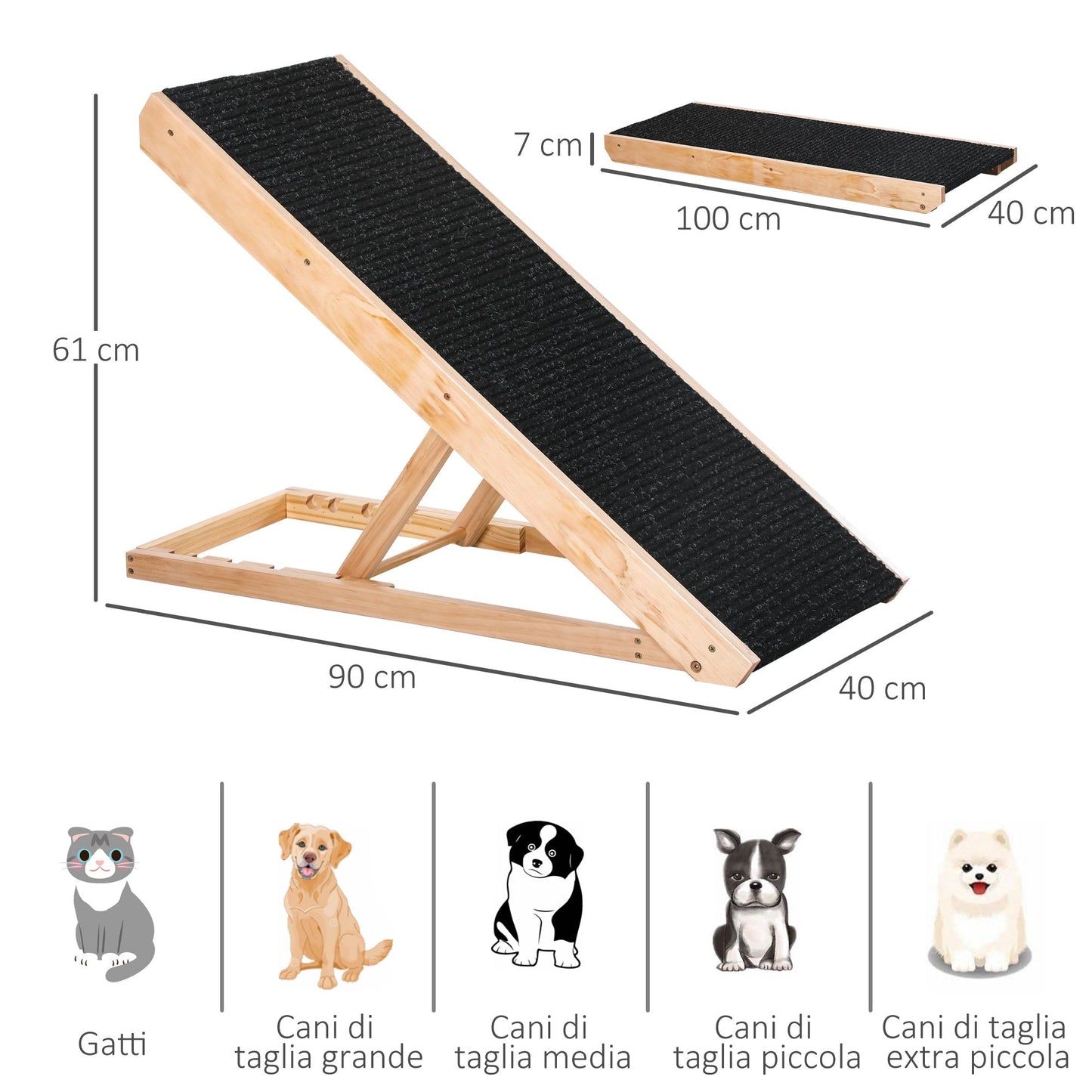 Pawhut ramp for dogs and cats up to 75kg folding non -slip and adjustable folding