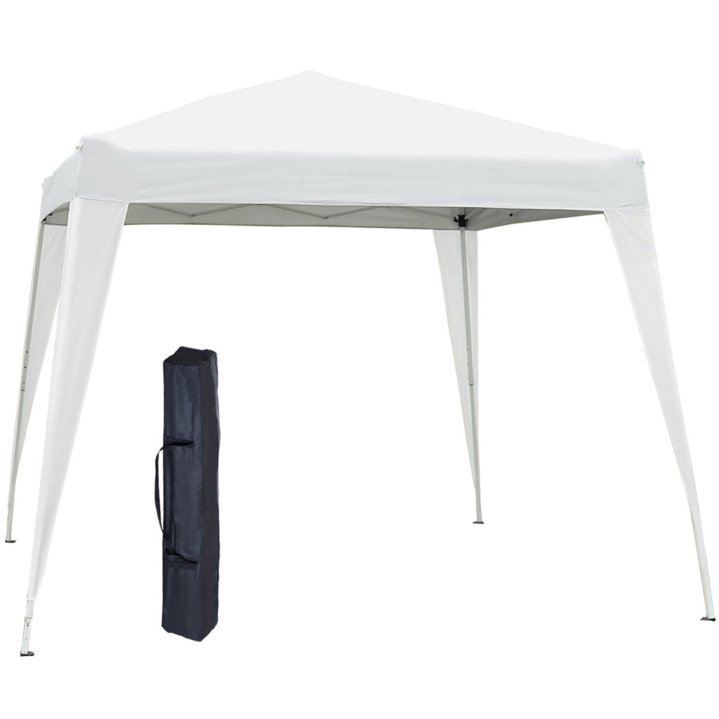 Pop up Foldable Garden Gazebo 2.4x2.4m with Steel Structure and Windproof Ropes, White - Borge' Group Limited