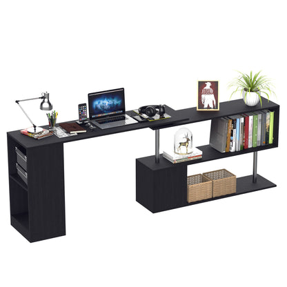 Corner Computer Desk with Shelves 360Â° Swivel L Shape Wooden