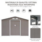 Garden Shed with Double Sliding Doors Steel Sheet, Steel Garden Shed, 277x195x192cm, Grey - Borge' Group Limited