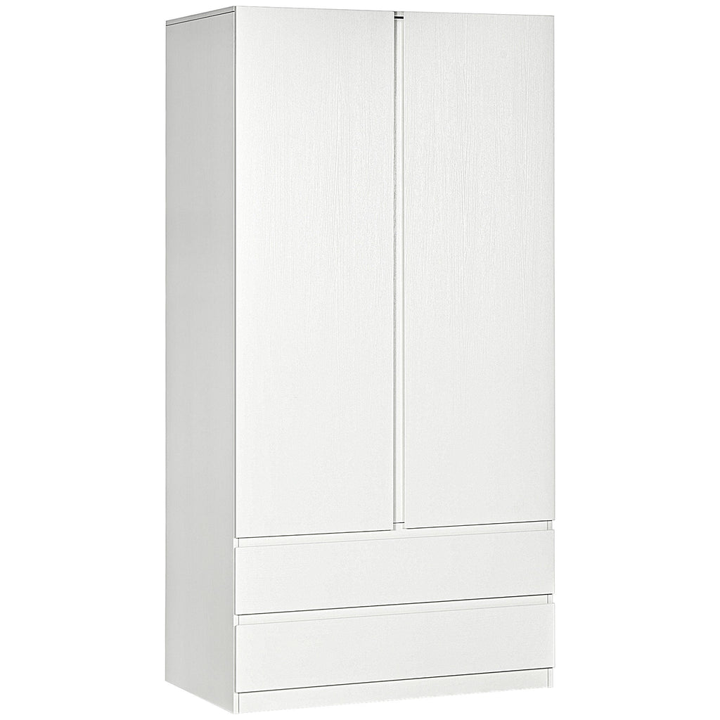 Wardrobe Wardrobe in white chipboard with hangers and 2 sliding drawers for bedrooms, 100x60x200 cm - Borgè